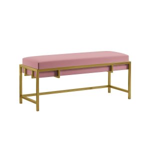Ławka w stylu glamour LAMO 100 – różowa ze złotym stelażem 355649 Ławka w stylu glamour LAMO 100 – różowa ze złotym stelażem 355649