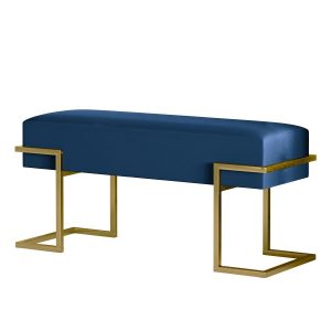 Ławka w tkaninie velvet CELY 100 granatowa na złotym stelażu 351272 Ławka w tkaninie velvet CELY 100 granatowa na złotym stelażu 351272