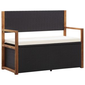 Ławka ze schowkiem, 115 cm, rattan PE i drewno akacjowe, czarna 560910 Ławka ze schowkiem, 115 cm, rattan PE i drewno akacjowe, czarna 560910