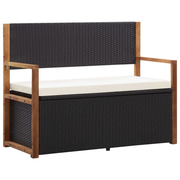 Ławka ze schowkiem, 115 cm, rattan PE i drewno akacjowe, czarna 560910
