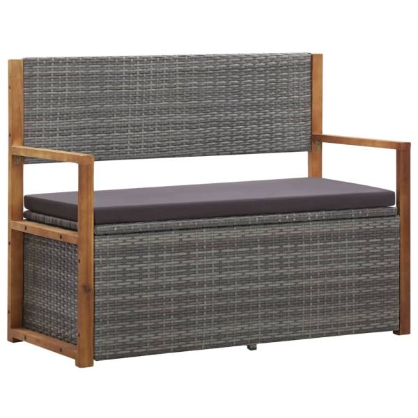 Ławka ze schowkiem, 115 cm, rattan PE i drewno akacjowe, szara 560893