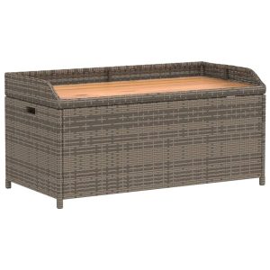 Ławka ze schowkiem, szara, 100x50x52 cm, polirattan i akacja 560866 Ławka ze schowkiem, szara, 100x50x52 cm, polirattan i akacja 560866