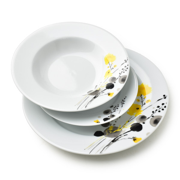 LEA YELLOW Komplet obiadowy 18 elementów 21,8cm/19,2/27cm talerz zupa 220ml 965929