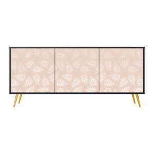 LEAVES ON BEIGE Komoda 3 drzwi Czarna-Metalowa szpilka złota 442327