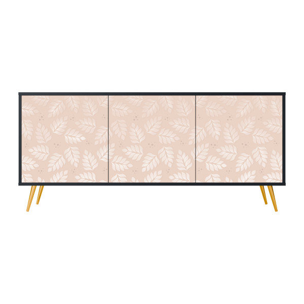 LEAVES ON BEIGE Komoda 3 drzwi Czarna-Metalowa szpilka złota 442327