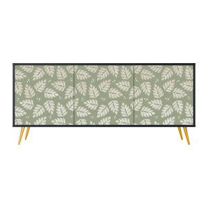 LEAVES ON GREEN Komoda 3 drzwi Czarna-Metalowa szpilka złota 441972