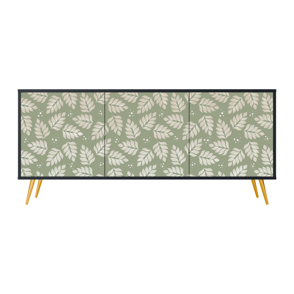 LEAVES ON GREEN Komoda 3 drzwi Czarna-Metalowa szpilka złota 441972