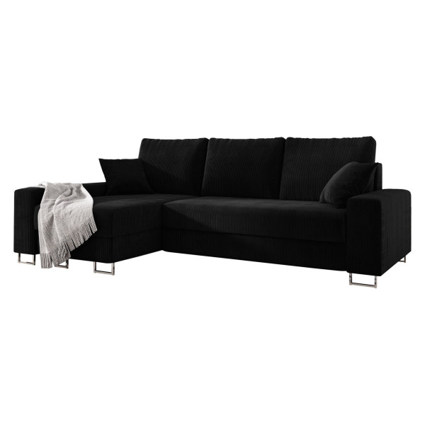 Lewostronna sofa narożna do salonu MORGAN rozkładana czarna rogówka bonell 519806