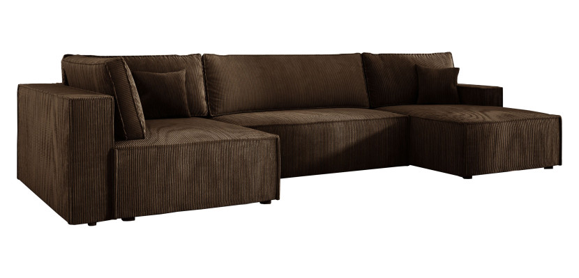 Lewostronna sofa narożna kształt U COBRA XL brązowa z funkcją spania lewa 569062