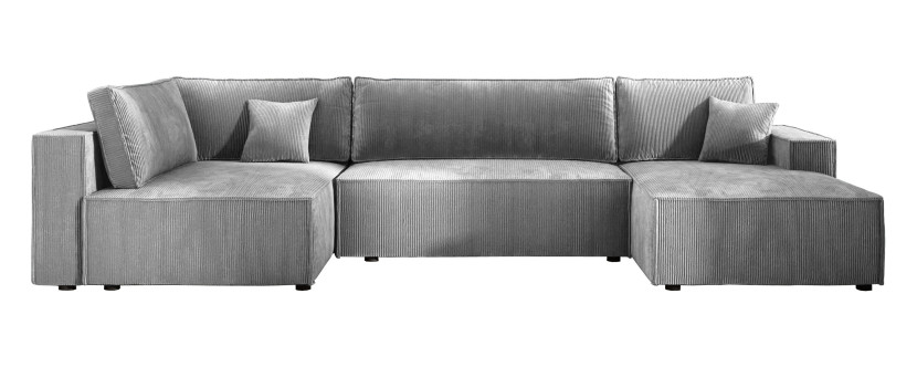 Lewostronna sofa narożna U COBRA XL na sprężynach jasnoszary sztruks 569091