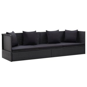 Leżak Czarny Technorattan vidaXL 565379 Leżak Czarny Technorattan vidaXL 565379
