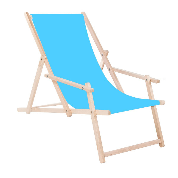 Leżak drewniany z podłokietnikami ogrodowy plażowy niebieski 413370