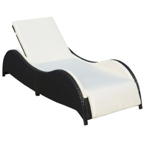 Leżak ogrodowy Czarny Technorattan vidaXL 565301 Leżak ogrodowy Czarny Technorattan vidaXL 565301