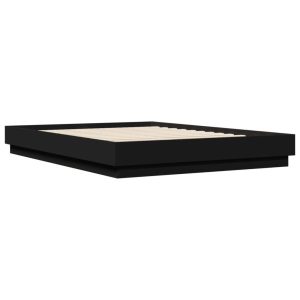 Łóżko Czarne Rama Łóżka Ze Stelażem Do Sypialni Pokoju LED 150×200 cm 828154 Łóżko Czarne Rama Łóżka Ze Stelażem Do Sypialni Pokoju LED 150×200 cm 828154