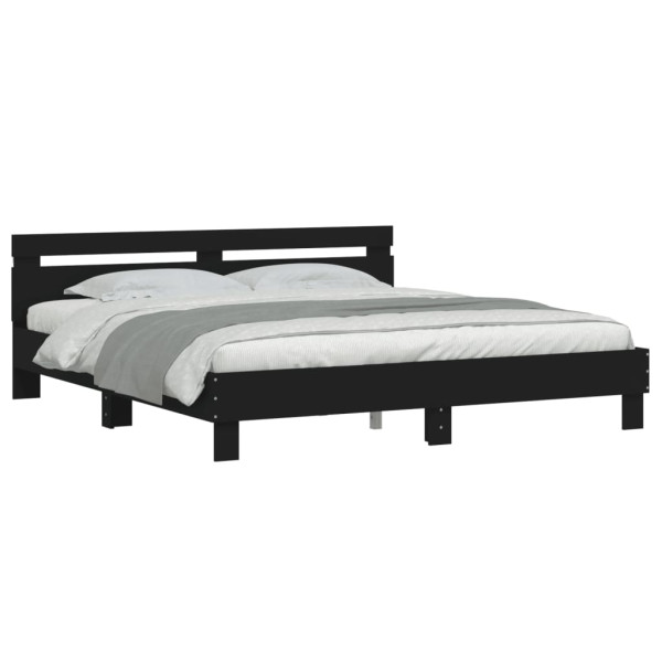 Łóżko Czarne Rama Łóżka Ze Stelażem Do Sypialni Pokoju LED 200x200 cm 828079