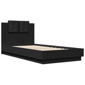 Łóżko Czarne Rama Łóżka Ze Stelażem Do Sypialni Pokoju LED 75×190 cm 828139 Łóżko Czarne Rama Łóżka Ze Stelażem Do Sypialni Pokoju LED 75×190 cm 828139