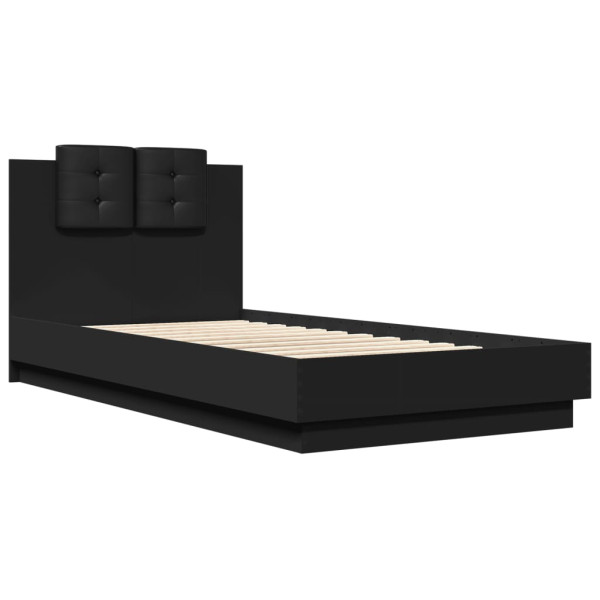 Łóżko Czarne Rama Łóżka Ze Stelażem Do Sypialni Pokoju LED 75x190 cm 828139