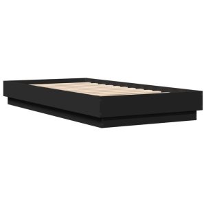 Łóżko Czarne Rama Łóżka Ze Stelażem Do Sypialni Pokoju LED 75×190 cm 827728 Łóżko Czarne Rama Łóżka Ze Stelażem Do Sypialni Pokoju LED 75×190 cm 827728