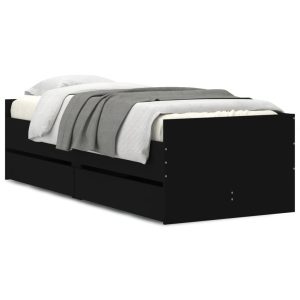 Łóżko Czarne z Szufladami Rama Łóżka Ze Stelażem Sypialnia Pokój 100×200 827482 Łóżko Czarne z Szufladami Rama Łóżka Ze Stelażem Sypialnia Pokój 100×200 827482