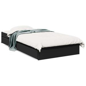 Łóżko Czarne z Szufladami Rama Łóżka Ze Stelażem Sypialnia Pokój 75×190 cm 828414 Łóżko Czarne z Szufladami Rama Łóżka Ze Stelażem Sypialnia Pokój 75×190 cm 828414