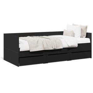 Łóżko Czarne z Szufladami Rama Łóżka Ze Stelażem Sypialnia Pokój 75×190 cm 830886 Łóżko Czarne z Szufladami Rama Łóżka Ze Stelażem Sypialnia Pokój 75×190 cm 830886