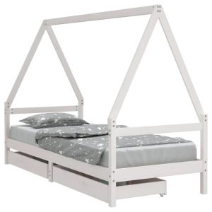 Łóżko dla dzieci Biały 80 x 200 cm Drewno sosnowe vidaXL 573530 Łóżko dla dzieci Biały 80 x 200 cm Drewno sosnowe vidaXL 573530