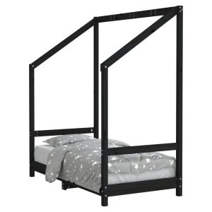 Łóżko dla dzieci Czarny 70 x 140 cm Drewno sosnowe vidaXL 411725 Łóżko dla dzieci Czarny 70 x 140 cm Drewno sosnowe vidaXL 411725