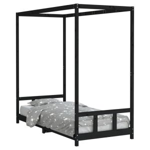 Łóżko dla dzieci Czarny 90 x 200 cm Drewno sosnowe vidaXL 411722 Łóżko dla dzieci Czarny 90 x 200 cm Drewno sosnowe vidaXL 411722