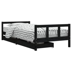 Łóżko dla dzieci Czarny 90 x 200 cm Drewno sosnowe vidaXL 573515 Łóżko dla dzieci Czarny 90 x 200 cm Drewno sosnowe vidaXL 573515