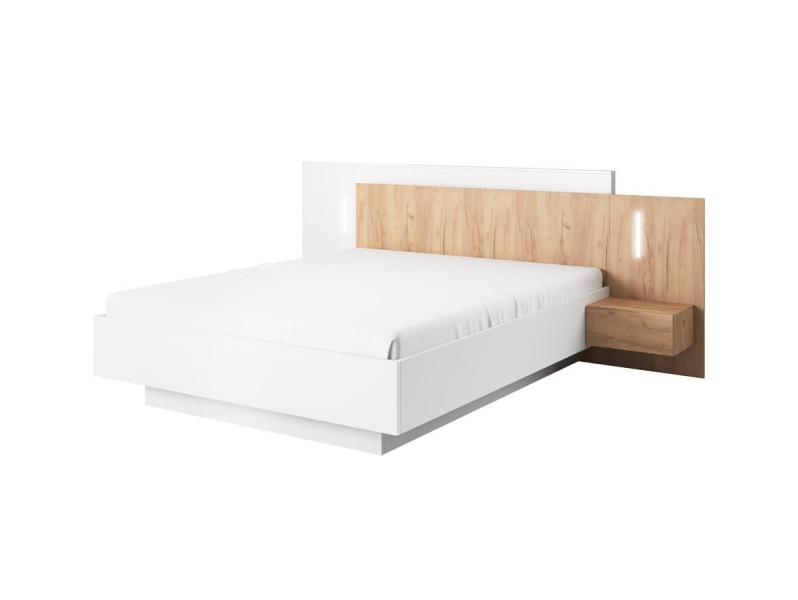 Łóżko do sypialni ze stolikami WOOD biały mat + dąb craft Stelaż z listew 521736