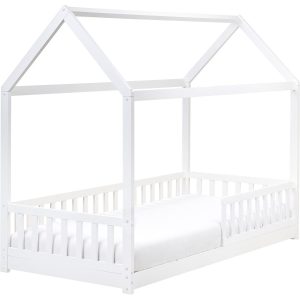 Łóżko domek dla dzieci 90 x 200 cm białe 567486 Łóżko domek dla dzieci 90 x 200 cm białe 567486