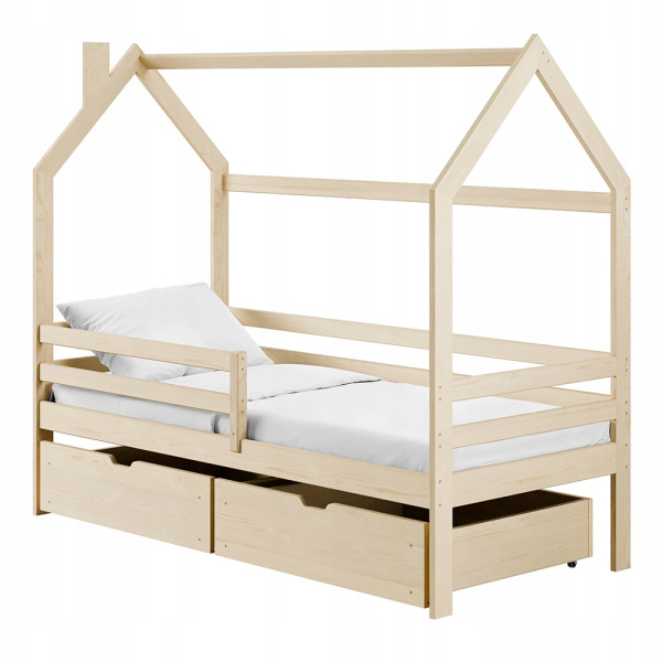 Łóżko domek do pokoju dziecka z dwoma szufladami LILA 80x190 sosna 869022