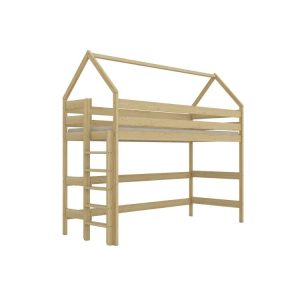 Łóżko domek na antresoli TOBI 1 160×80 sosna naturalna lakierowana 950522