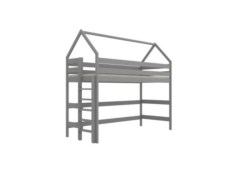 Łóżko domek na antresoli TOBI 1 180x80 szare drewniane 950429