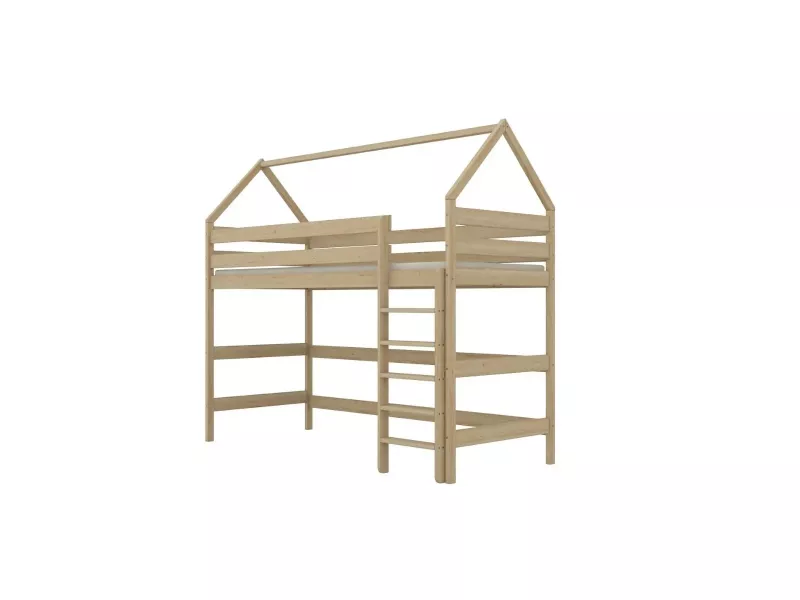 Łóżko domek na antresoli TOBI 2 180x80 sosna naturalna lakierowana 950568