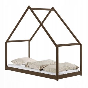 Łóżko domek typu montessori ze stelażem flex MORIS 80×180 ciemna czekolada 941709