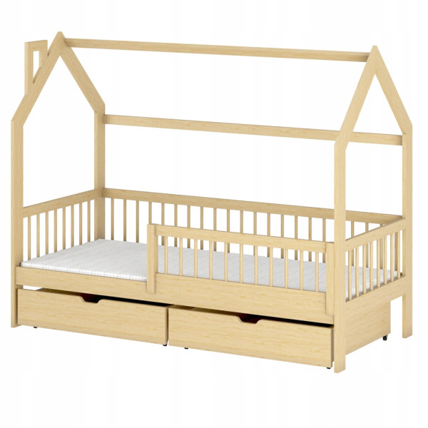 Łóżko domek z szufladami na zabawki ze stelażem flex OSKAR 80x200 sosna 869017