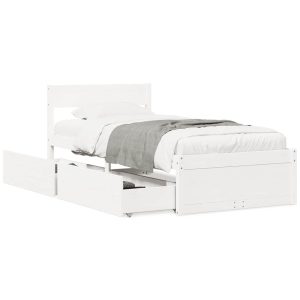 Łóżko Drewniane 100×200 Białe z Szufladami Jednoosobowe do Sypialni 1102274 Łóżko Drewniane 100×200 Białe z Szufladami Jednoosobowe do Sypialni 1102274