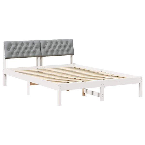 Łóżko Drewniane 150x200 Białe Rama Łóżka ze Stelażem Dwuosobowe do Sypialni 1102737
