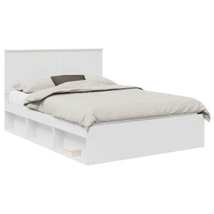 Łóżko Drewniane 150×200 Białe Rama Łóżka ze Stelażem Dwuosobowe do Sypialni 1102495 Łóżko Drewniane 150×200 Białe Rama Łóżka ze Stelażem Dwuosobowe do Sypialni 1102495