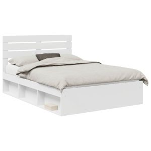 Łóżko Drewniane 150×200 Białe Rama Łóżka ze Stelażem Dwuosobowe do Sypialni 1103255 Łóżko Drewniane 150×200 Białe Rama Łóżka ze Stelażem Dwuosobowe do Sypialni 1103255