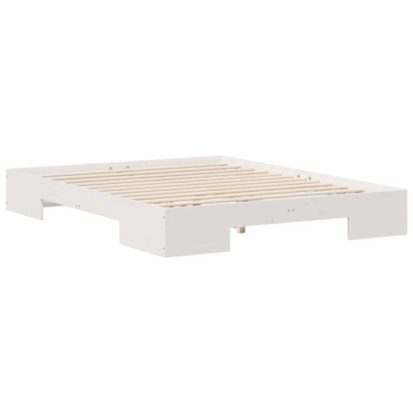 Łóżko Drewniane 150x200 Białe Rama Łóżka ze Stelażem Dwuosobowe do Sypialni 1103537