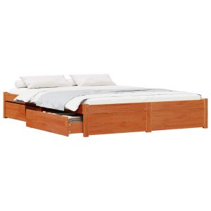 Łóżko Drewniane 160×200 Brązowe z Szufladami Dwuosobowe do Sypialni 1102332 Łóżko Drewniane 160×200 Brązowe z Szufladami Dwuosobowe do Sypialni 1102332