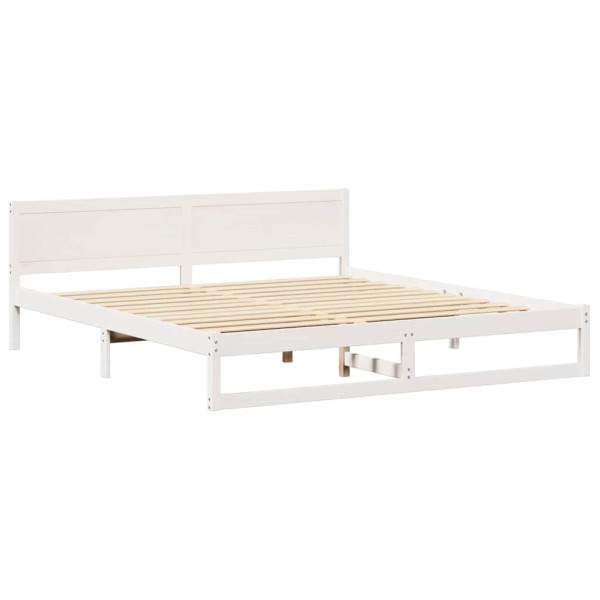 Łóżko Drewniane 180x200 Białe Rama Łóżka ze Stelażem Dwuosobowe do Sypialni 1102643