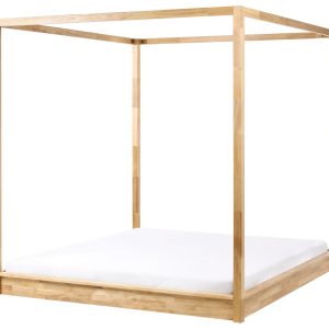 Łóżko drewniane 180×200 cm z baldachimem jasnobrązowe 881574 Łóżko drewniane 180×200 cm z baldachimem jasnobrązowe 881574