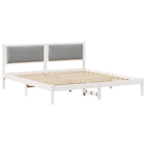 Łóżko Drewniane 200×200 Białe Rama Łóżka ze Stelażem Dwuosobowe do Sypialni 1103327