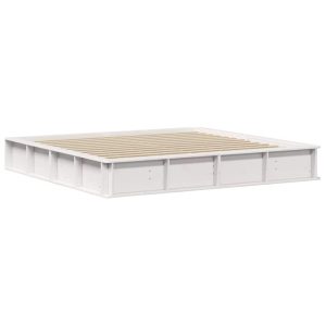 Łóżko Drewniane 200×200 Białe Rama Łóżka ze Stelażem Dwuosobowe do Sypialni 1102093