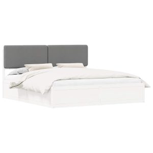 Łóżko Drewniane 200×200 Białe Rama Łóżka ze Stelażem Dwuosobowe do Sypialni 1102695
