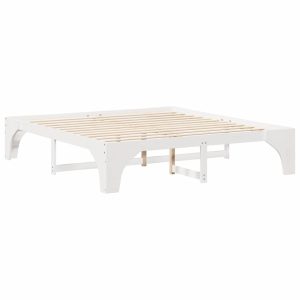 Łóżko Drewniane 200×200 Białe Rama Łóżka ze Stelażem Dwuosobowe do Sypialni 1102824
