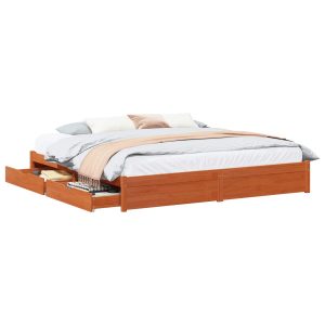 Łóżko Drewniane 200×200 Brązowe z Szufladami Dwuosobowe do Sypialni 1103412 Łóżko Drewniane 200×200 Brązowe z Szufladami Dwuosobowe do Sypialni 1103412